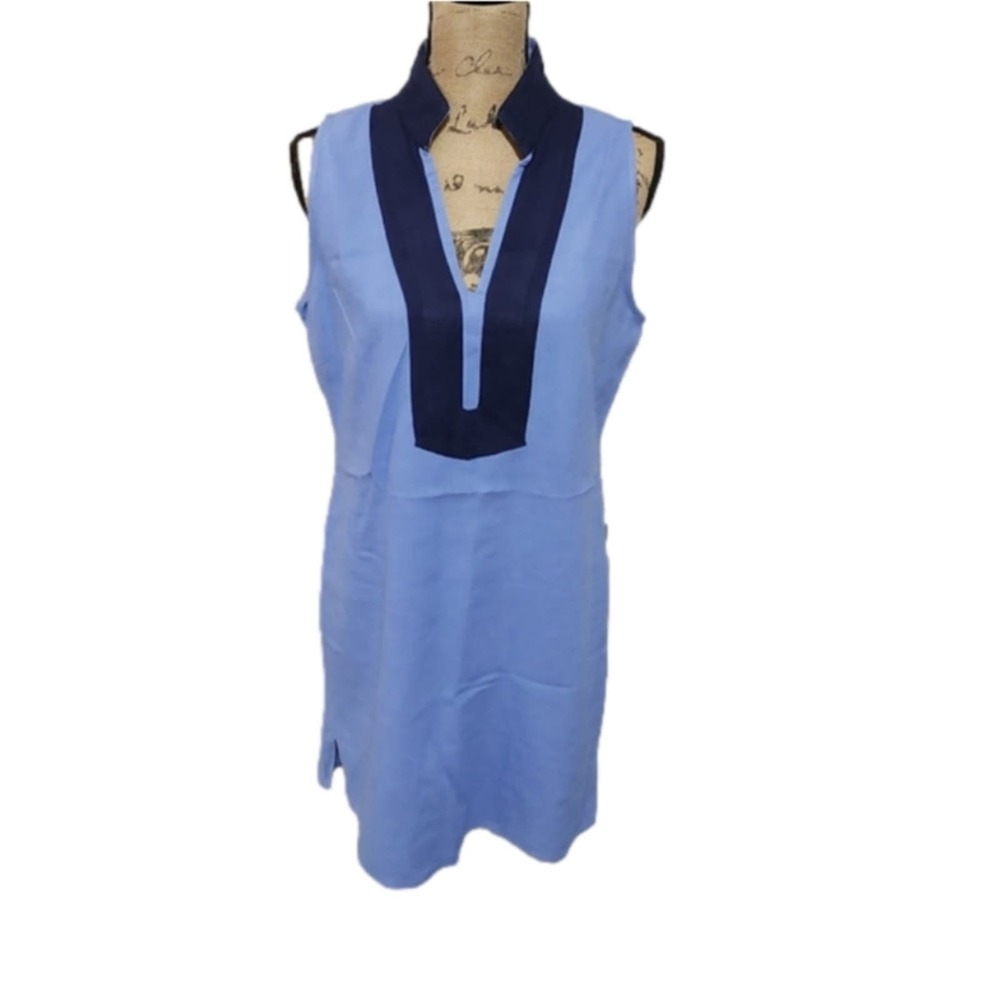 STS Sail to Sable two tone blue linen blend sheath dress size medium